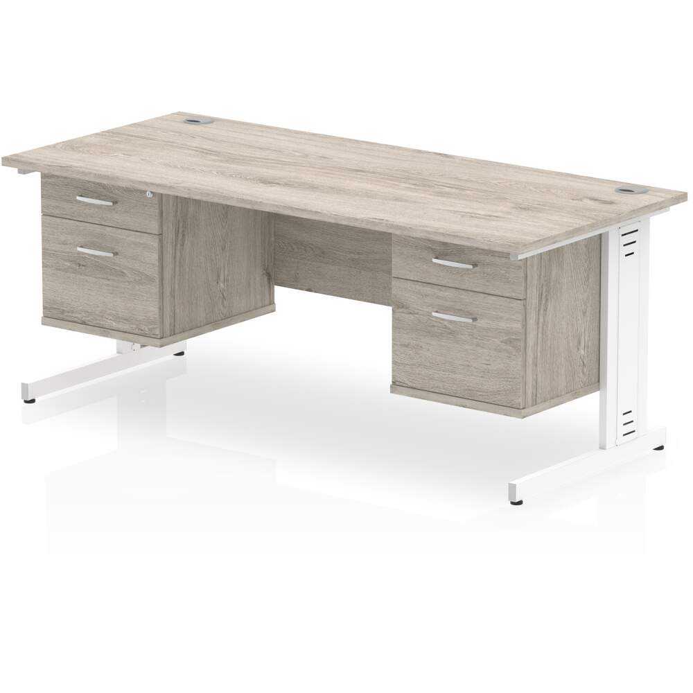 Impulse 1800 x 800mm Straight Desk Grey Oak Top White Cable Managed Leg 2 x 2 Drawer Fixed Pedestal