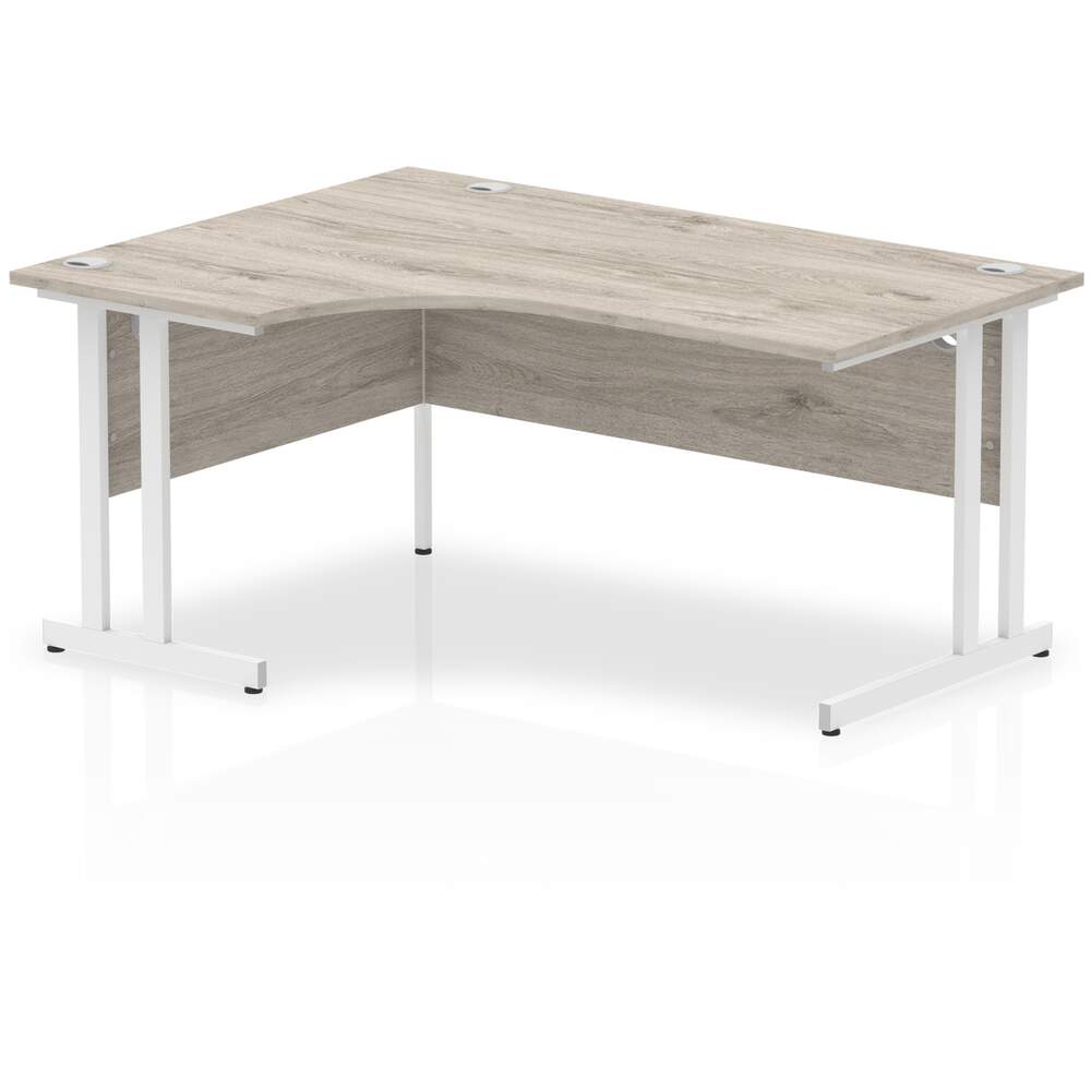 Impulse 1600mm Left Crescent Desk Grey Oak Top White Cantilever Leg