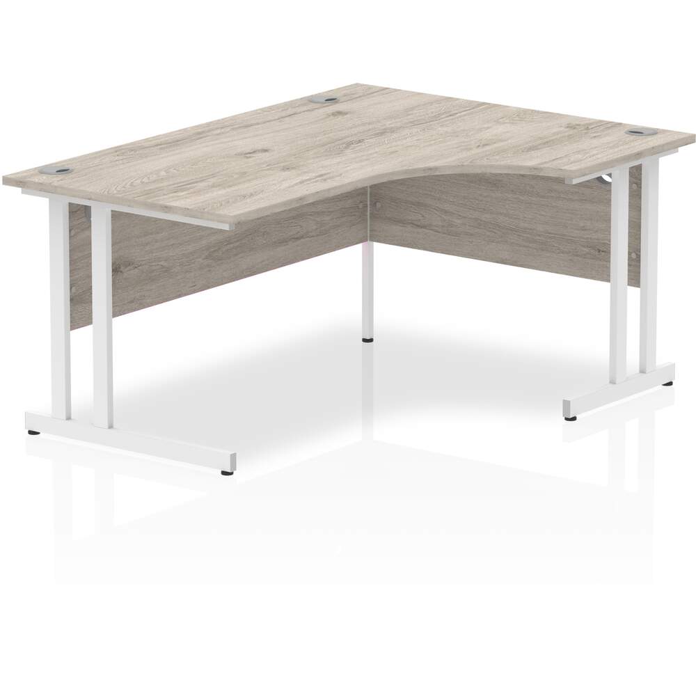 Impulse 1600mm Right Crescent Desk Grey Oak Top White Cantilever Leg