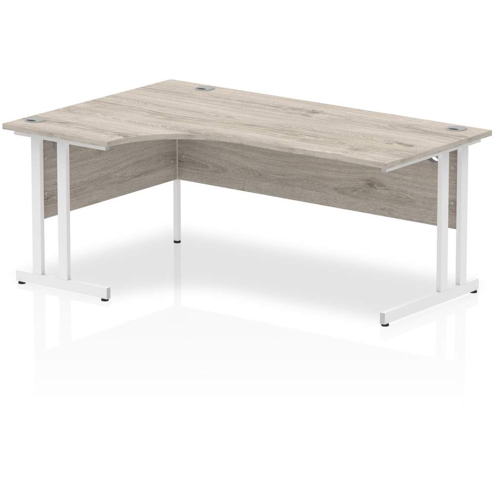 Impulse 1800mm Left Crescent Desk Grey Oak Top White Cantilever Leg