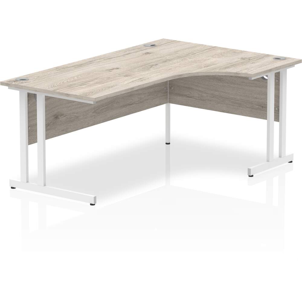 Impulse 1800mm Right Crescent Desk Grey Oak Top White Cantilever Leg