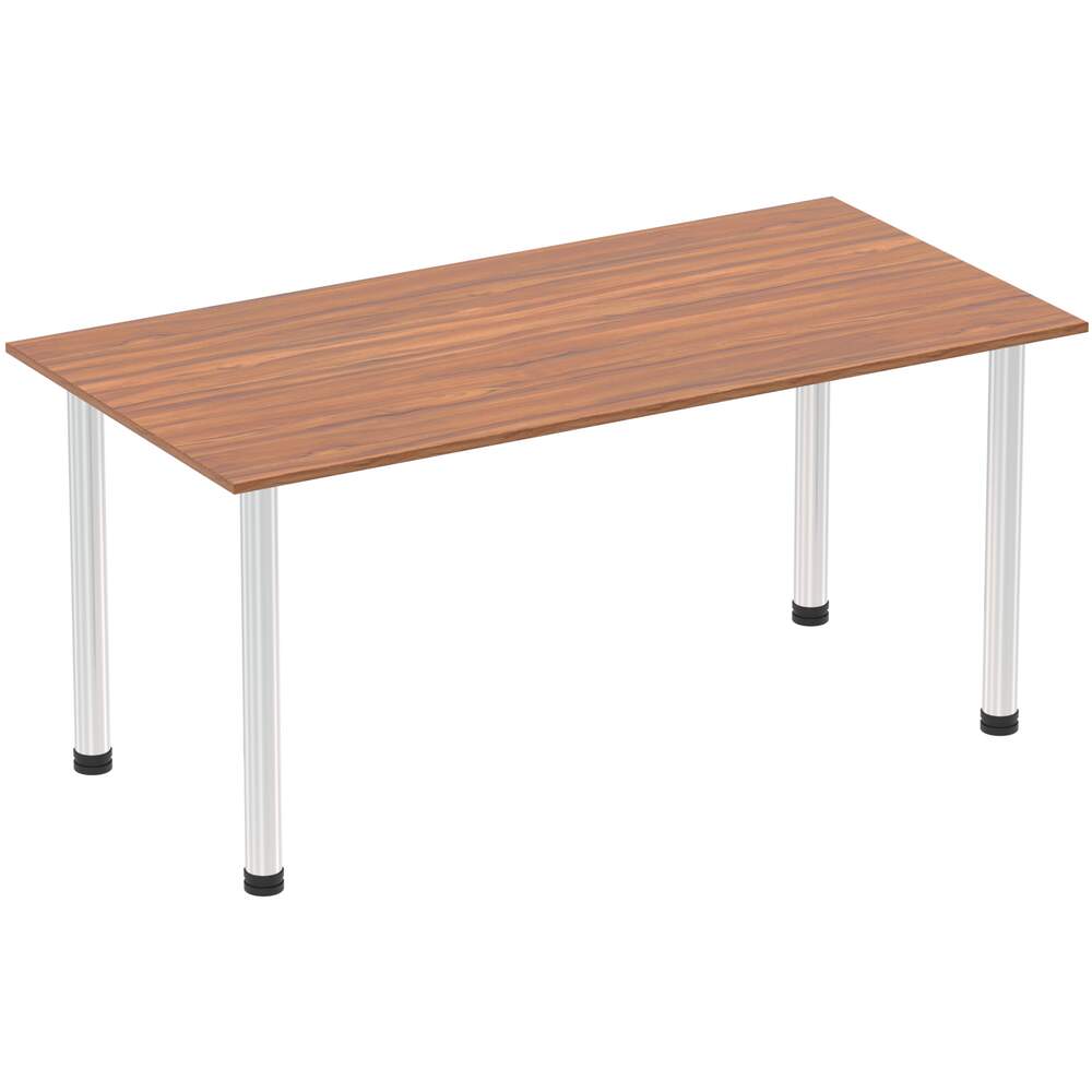 Impulse 1600mm Straight Table Walnut Top Chrome Post Leg