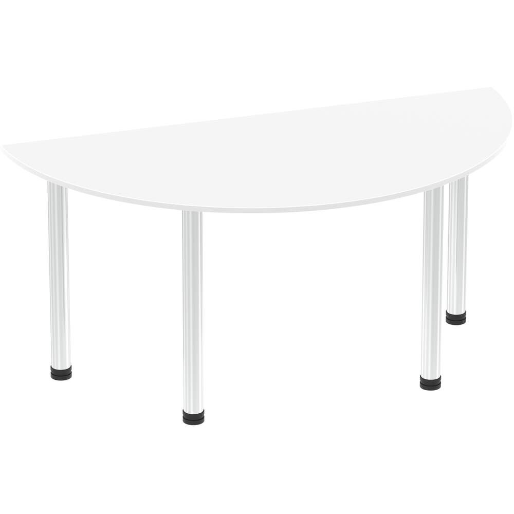 Impulse 1600mm Semi-Circle Table White Top Chrome Post Leg