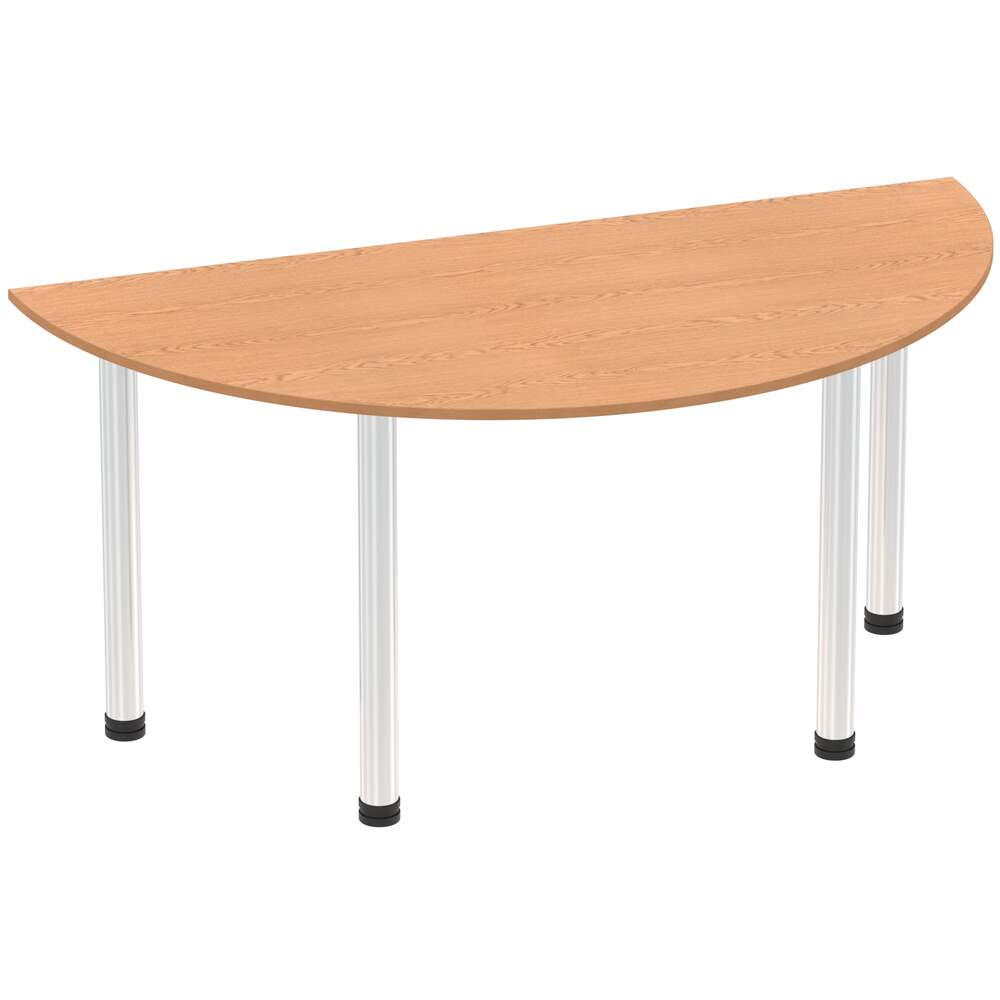 Impulse 1600mm Semi-Circle Table Oak Top Chrome Post Leg