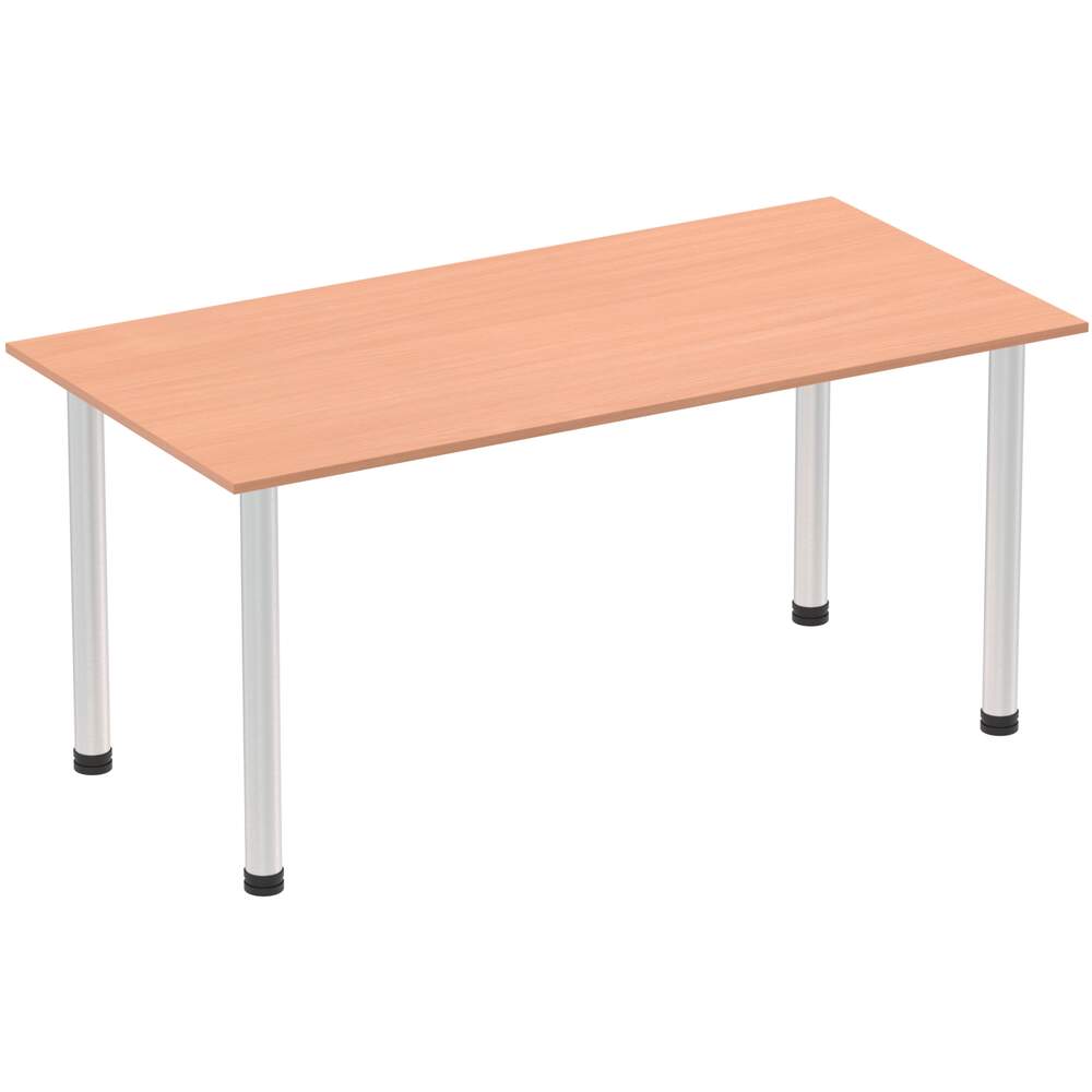 Impulse 1600mm Straight Table Beech Top Brushed Aluminium Post Leg