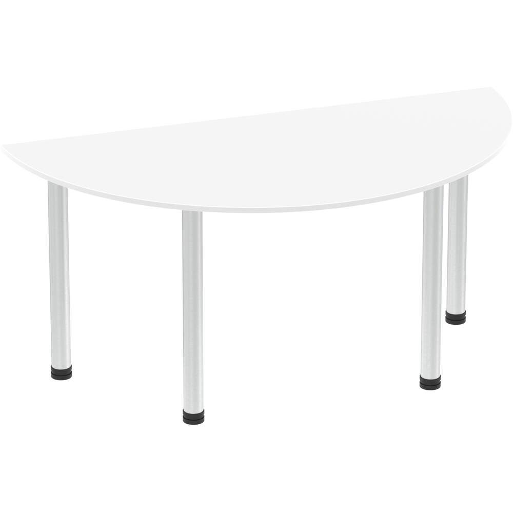 Impulse 1600mm Semi-Circle Table White Top Brushed Aluminium Post Leg