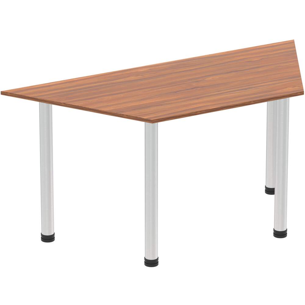 Impulse 1600mm Trapezium Walnut Top Brushed Aluminium Post Leg