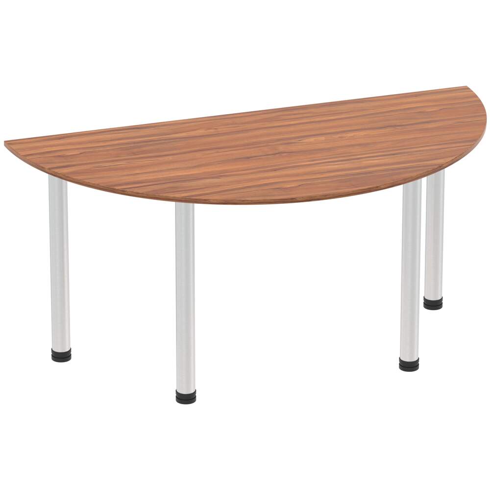 Impulse 1600mm Semi-Circle Table Walnut Top Brushed Aluminium Post Leg