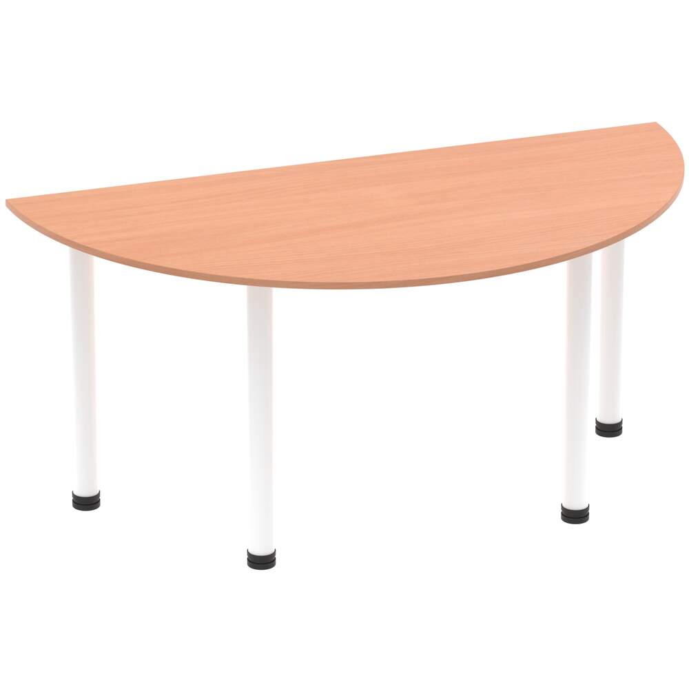 Impulse 1600mm Semi-Circle Table Beech Top White Post Leg