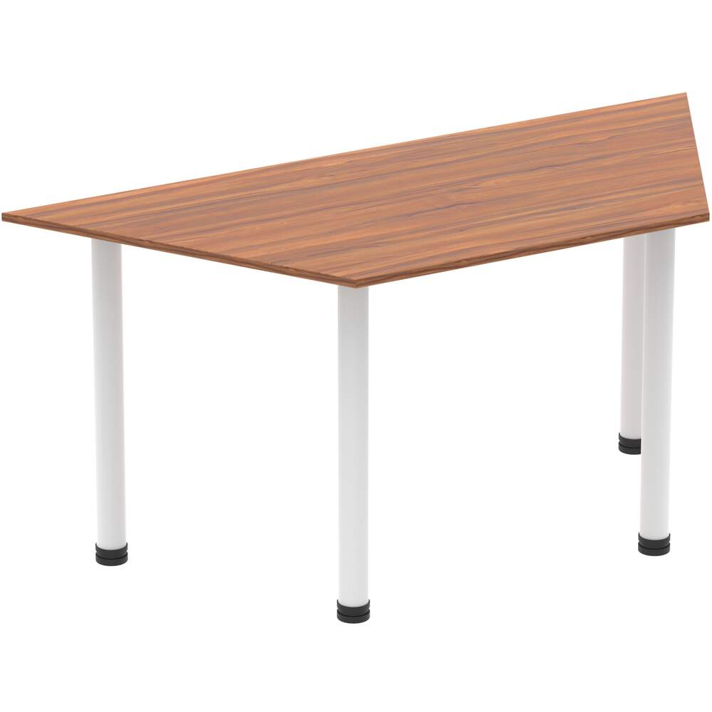 Impulse 1600mm Trapezium Walnut Top White Post Leg