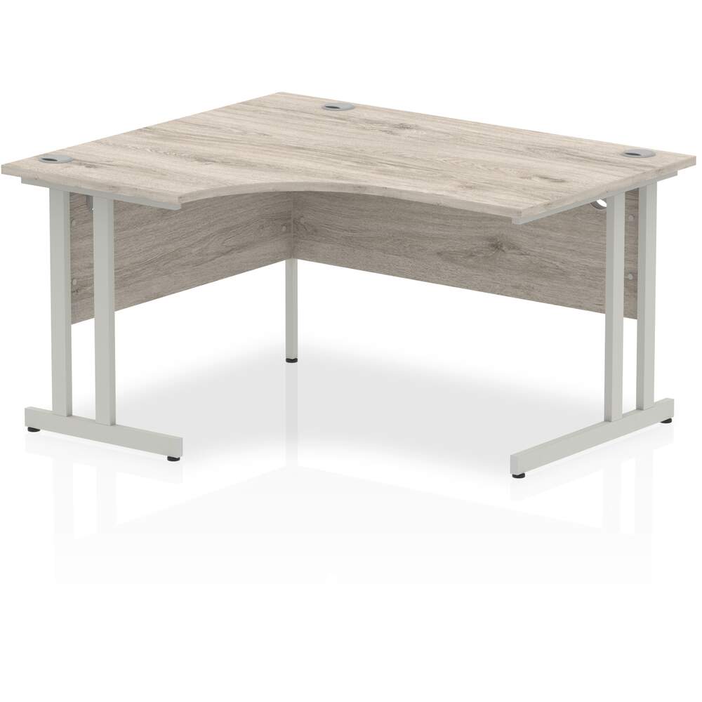 Impulse 1400mm Left Crescent Desk Grey Oak Top Silver Cantilever Leg