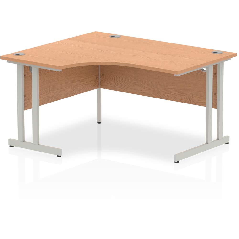 Impulse 1400mm Left Crescent Desk Oak Top Silver Cantilever Leg