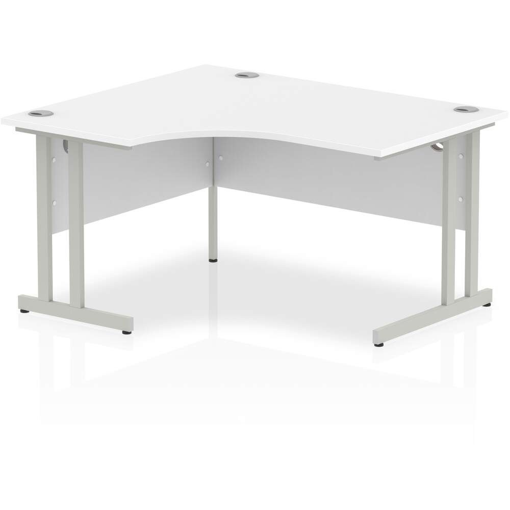 Impulse 1400mm Left Crescent Desk White Top Silver Cantilever Leg