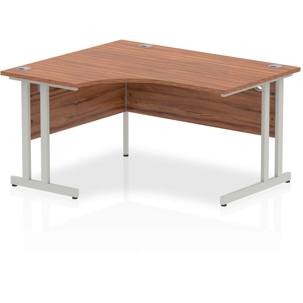 Impulse 1400mm Left Crescent Desk Walnut Top Silver Cantilever Leg