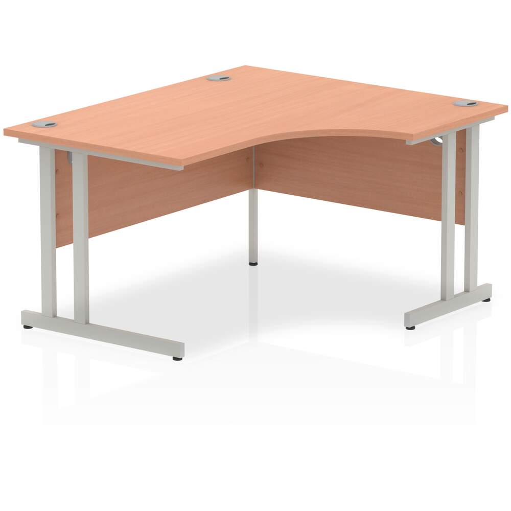 Impulse 1400mm Right Crescent Desk Beech Top Silver Cantilever Leg