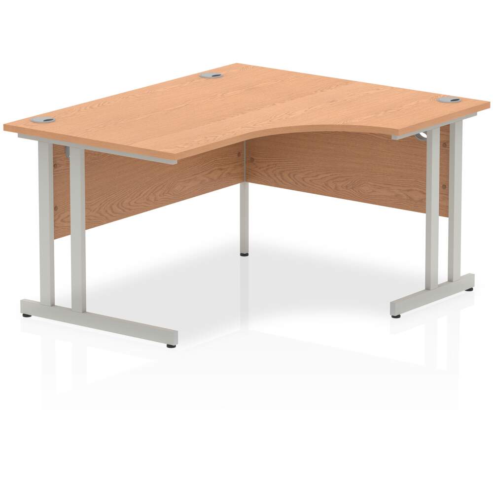 Impulse 1400mm Right Crescent Desk Oak Top Silver Cantilever Leg