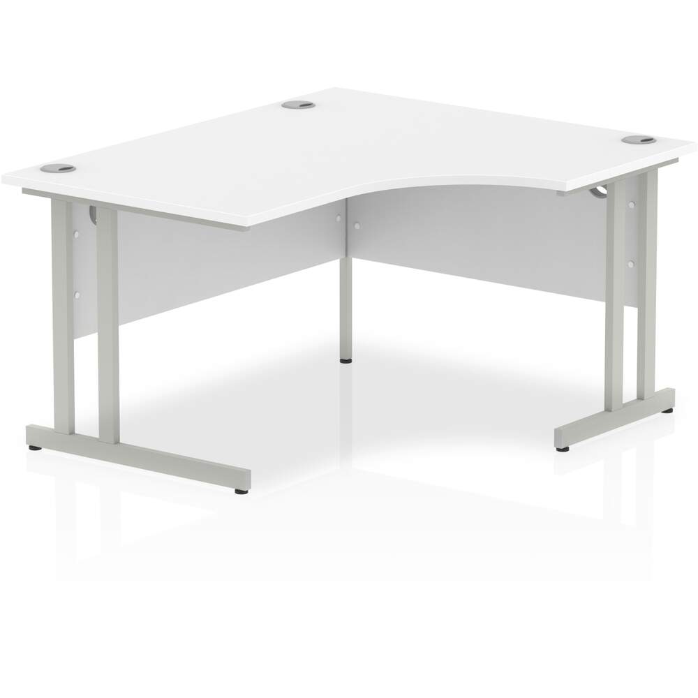 Impulse 1400mm Right Crescent Desk White Top Silver Cantilever Leg