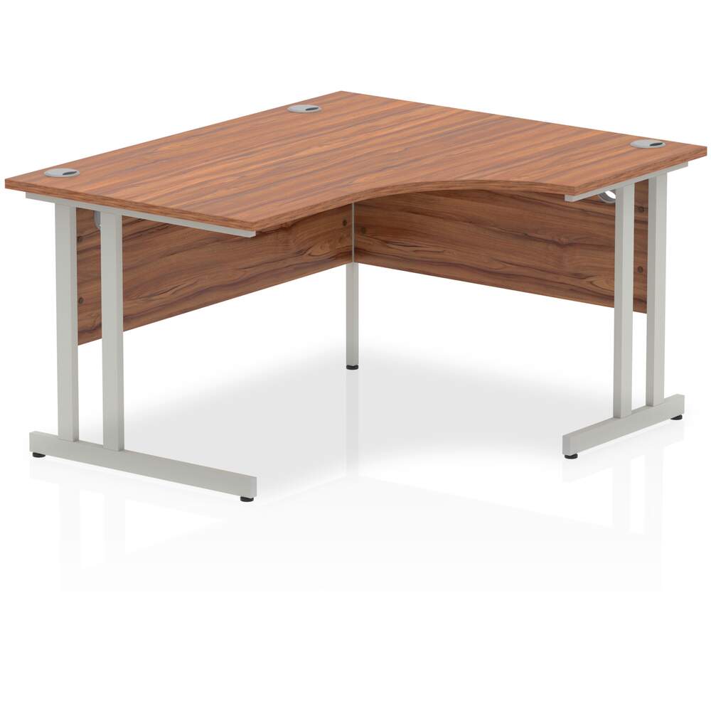 Impulse 1400mm Right Crescent Desk Walnut Top Silver Cantilever Leg