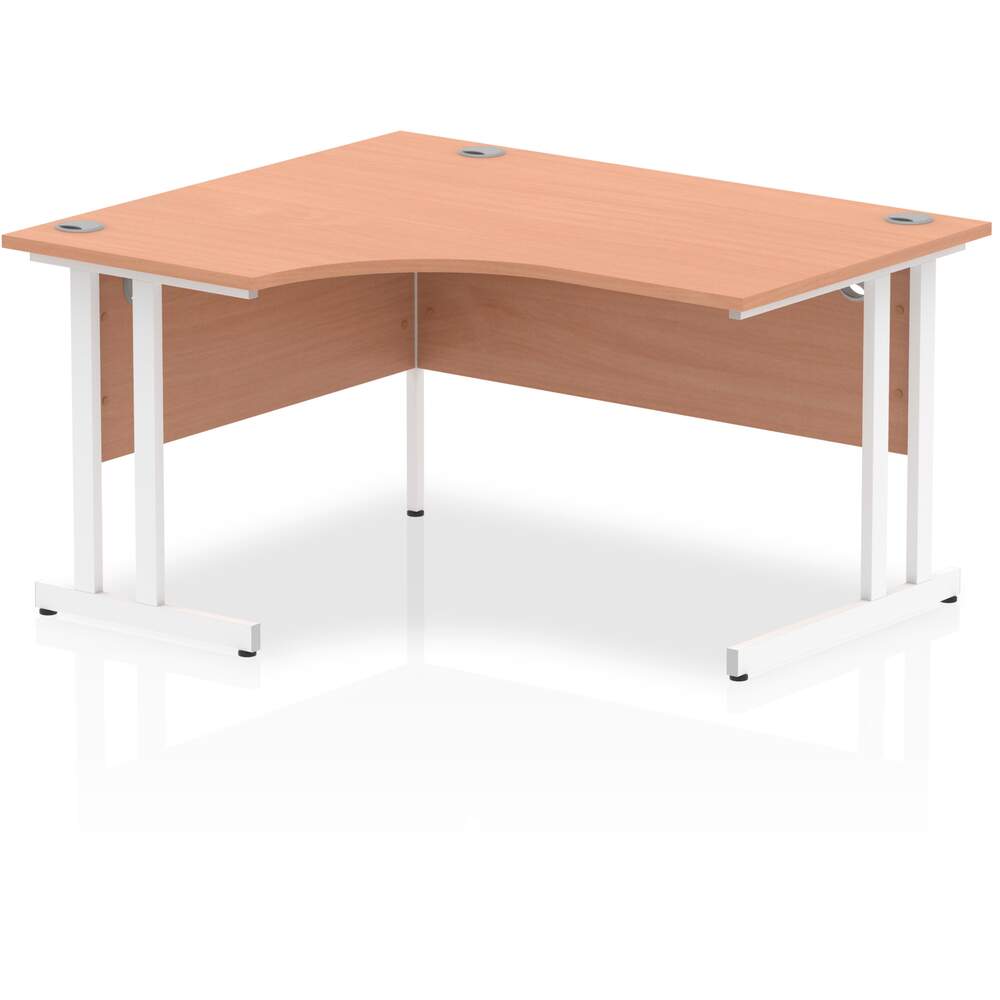 Impulse 1400mm Left Crescent Desk Beech Top White Cantilever Leg