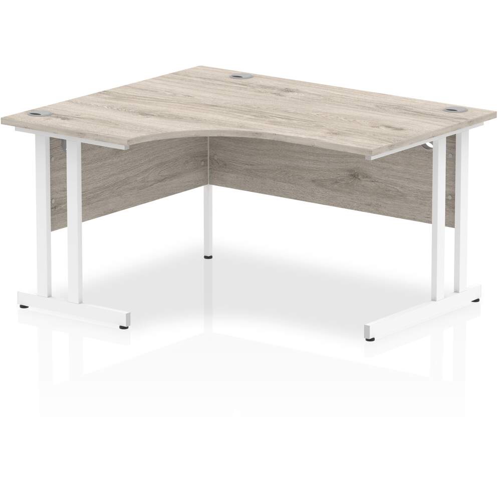 Impulse 1400mm Left Crescent Desk Grey Oak Top White Cantilever Leg