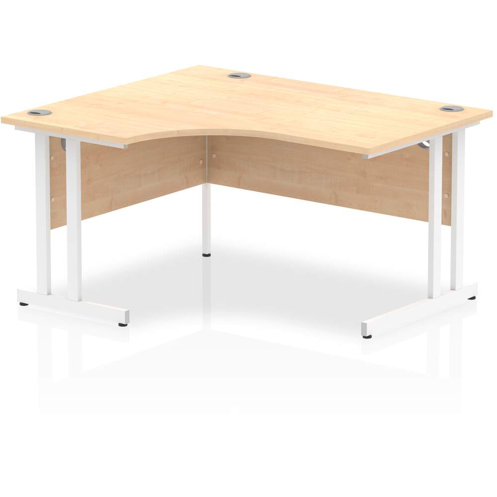 Impulse 1400mm Left Crescent Desk Maple Top White Cantilever Leg