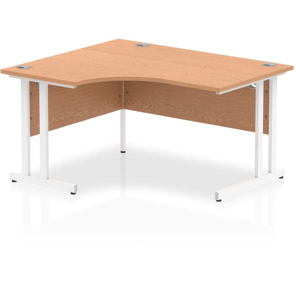 Impulse 1400mm Left Crescent Desk Oak Top White Cantilever Leg