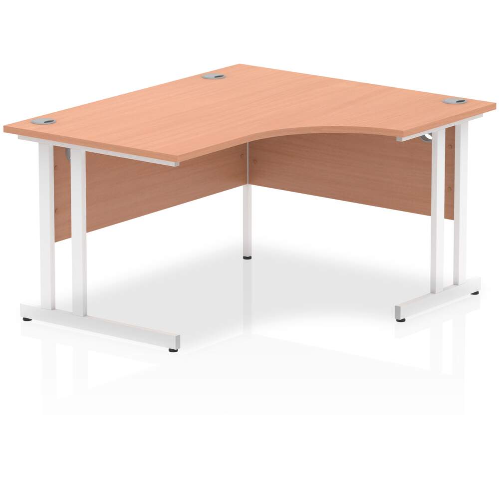 Impulse 1400mm Right Crescent Desk Beech Top White Cantilever Leg