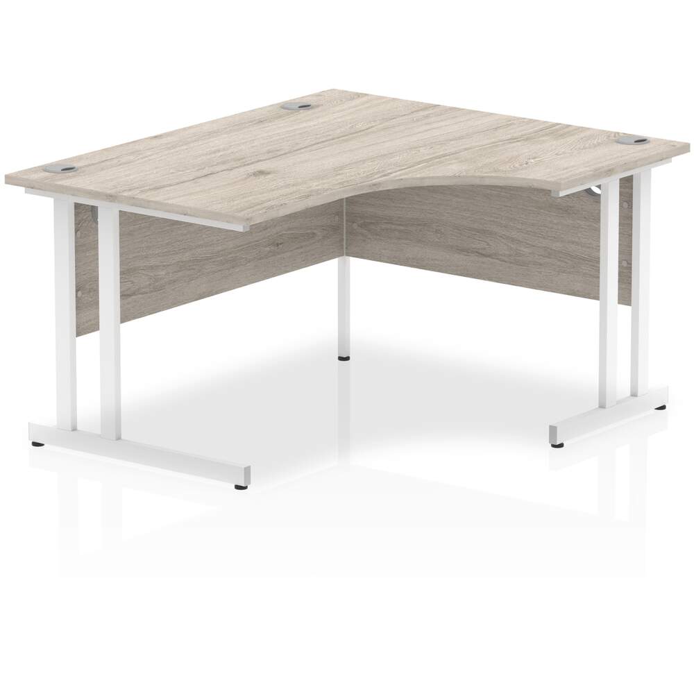 Impulse 1400mm Right Crescent Desk Grey Oak Top White Cantilever Leg