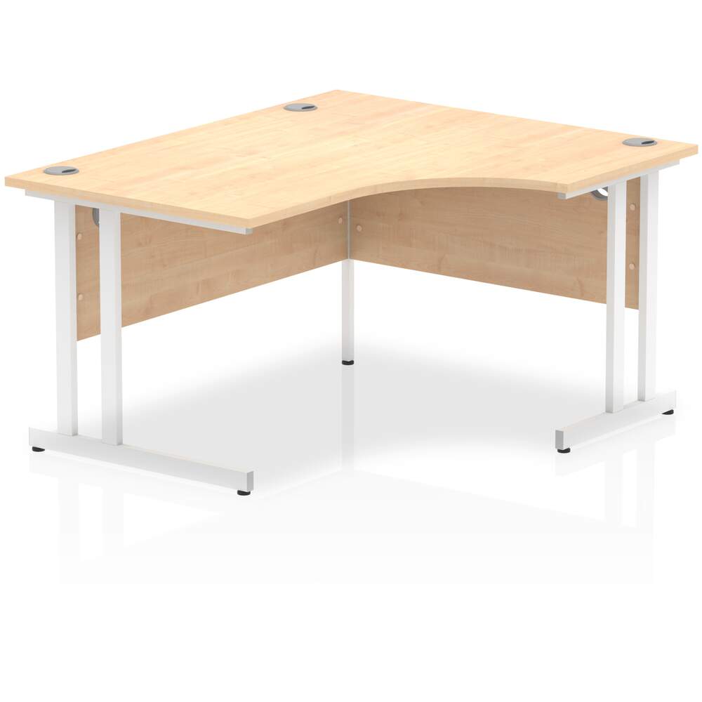 Impulse 1400mm Right Crescent Desk Maple Top White Cantilever Leg