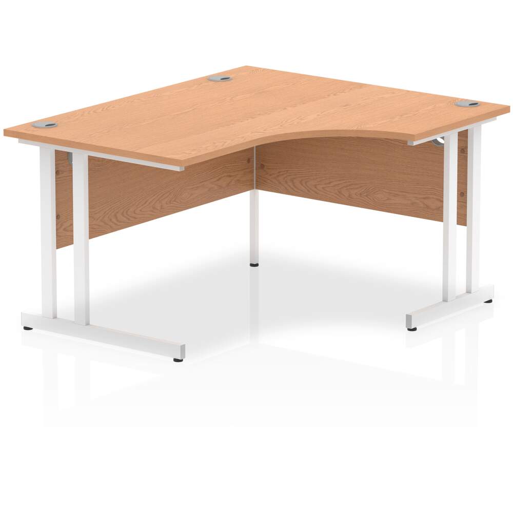 Impulse 1400mm Right Crescent Desk Oak Top White Cantilever Leg