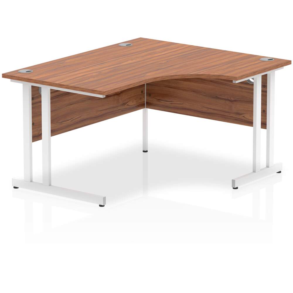 Impulse 1400mm Right Crescent Desk Walnut Top White Cantilever Leg