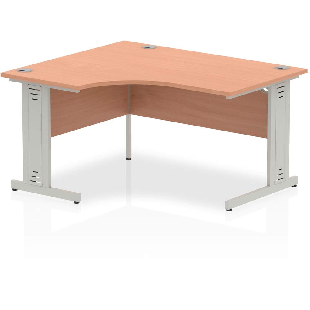 Impulse 1400mm Left Crescent Desk Beech Top Silver Cable Managed Leg