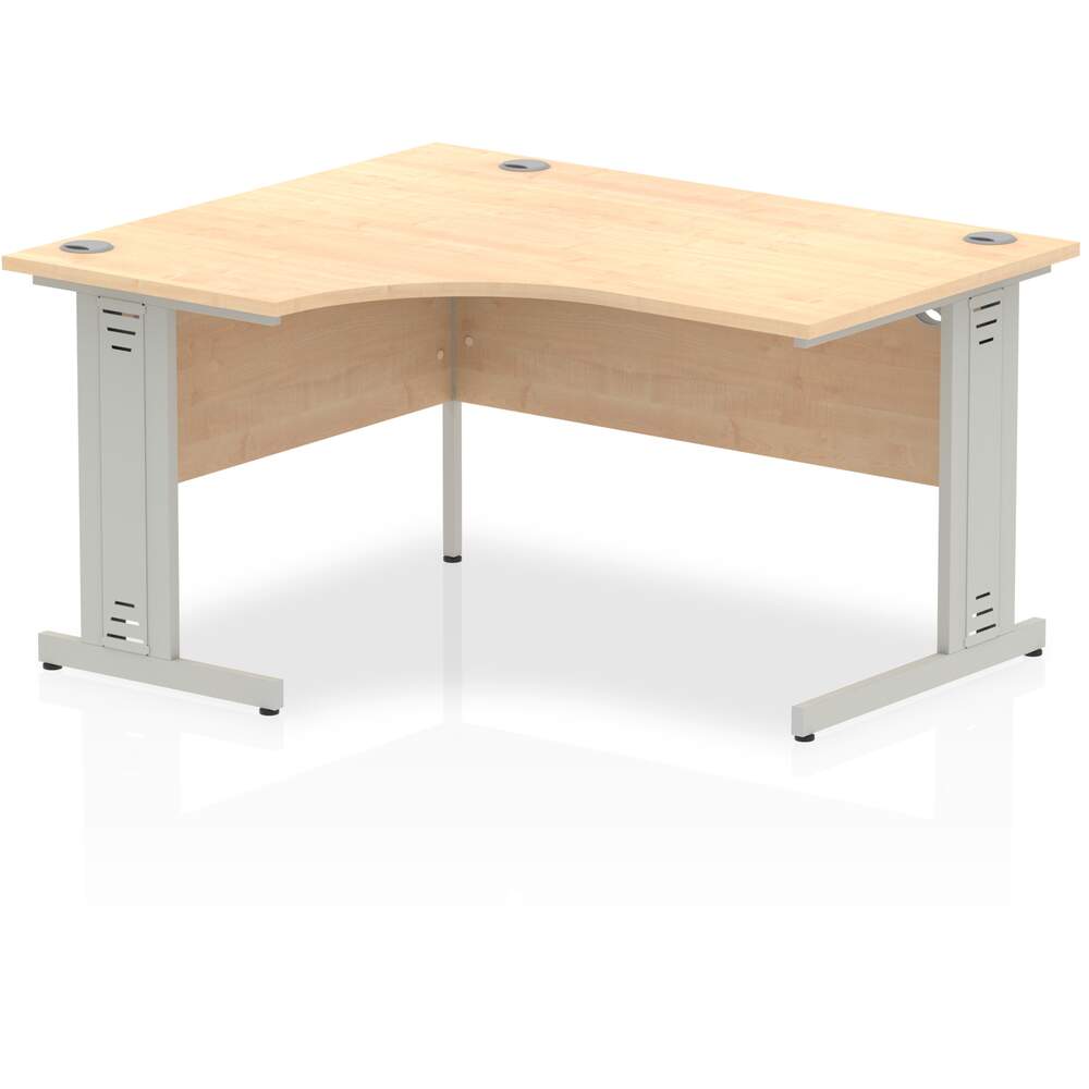 Impulse 1400mm Left Crescent Desk Maple Top Silver Cable Managed Leg