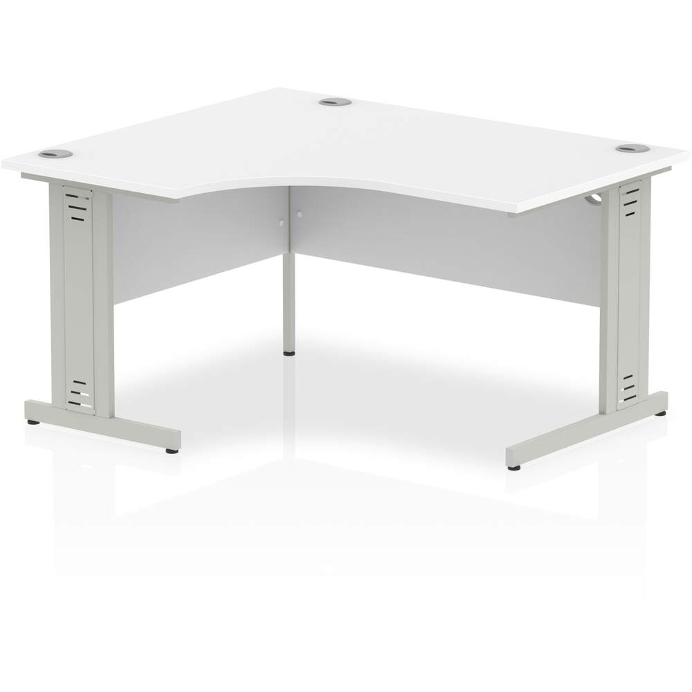 Impulse 1400mm Left Crescent Desk White Top Silver Cable Managed Leg