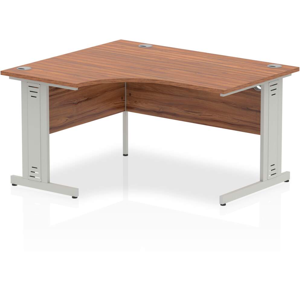 Impulse 1400mm Left Crescent Desk Walnut Top Silver Cable Managed Leg