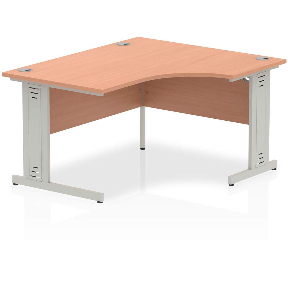 Impulse 1400mm Right Crescent Desk Beech Top Silver Cable Managed Leg