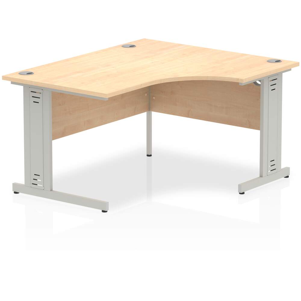 Impulse 1400mm Right Crescent Desk Maple Top Silver Cable Managed Leg