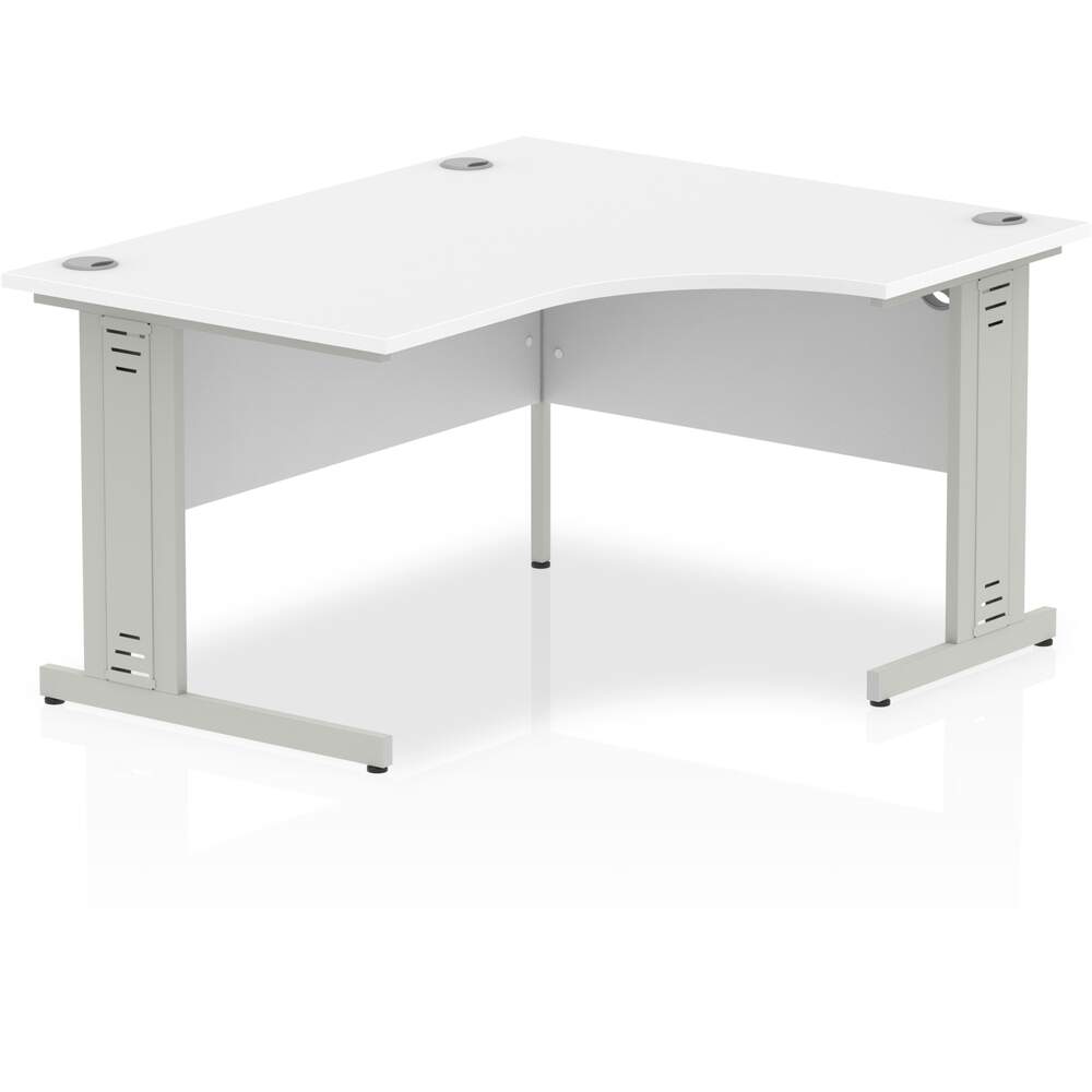 Impulse 1400mm Right Crescent Desk White Top Silver Cable Managed Leg