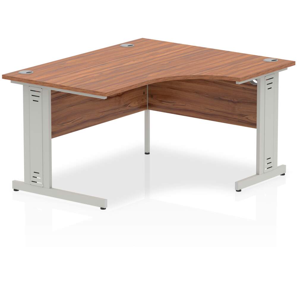 Impulse 1400mm Right Crescent Desk Walnut Top Silver Cable Managed Leg