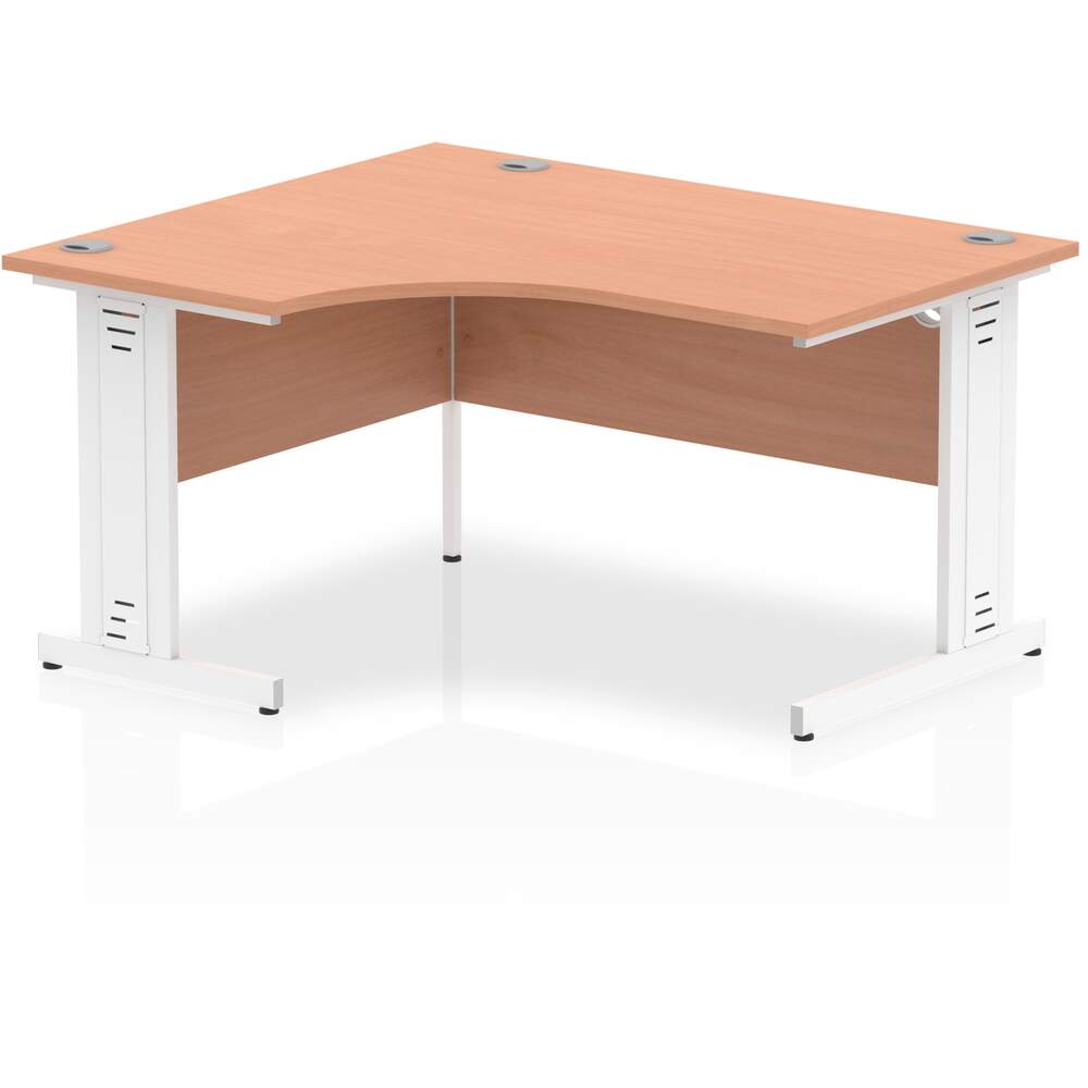 Impulse 1400mm Left Crescent Desk Beech Top White Cable Managed Leg