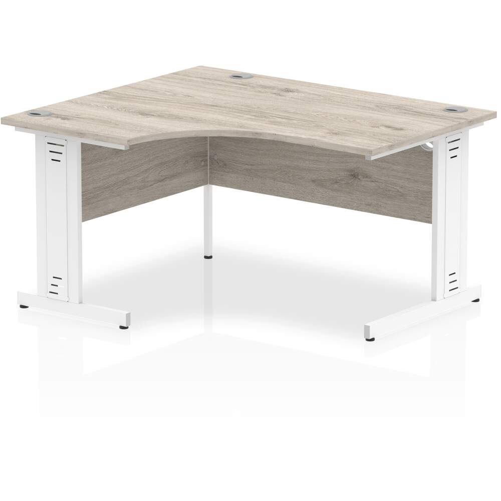 Impulse 1400mm Left Crescent Desk Grey Oak Top White Cable Managed Leg