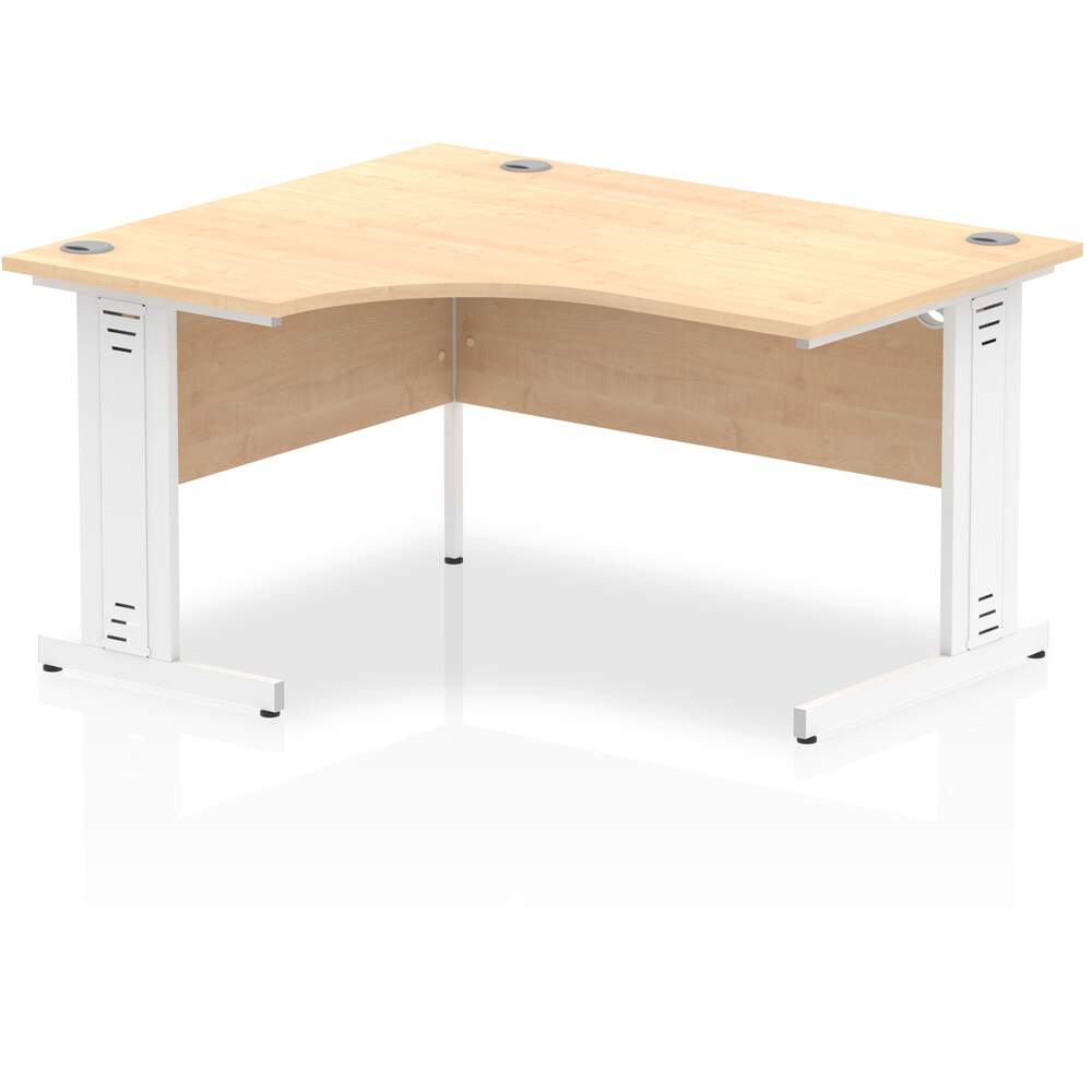 Impulse 1400mm Left Crescent Desk Maple Top White Cable Managed Leg