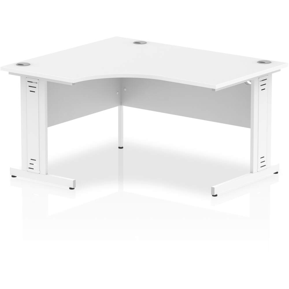 Impulse 1400mm Left Crescent Desk White Top White Cable Managed Leg