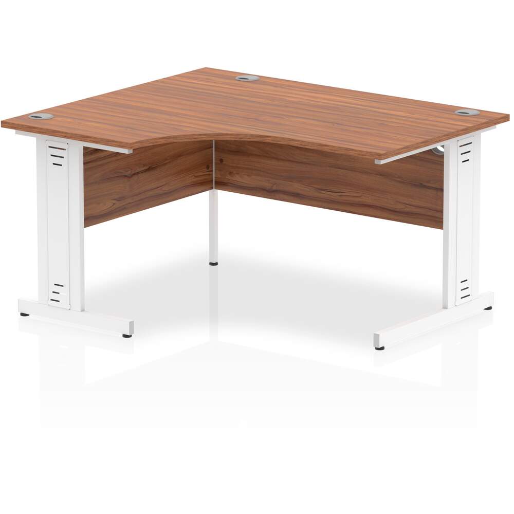 Impulse 1400mm Left Crescent Desk Walnut Top White Cable Managed Leg