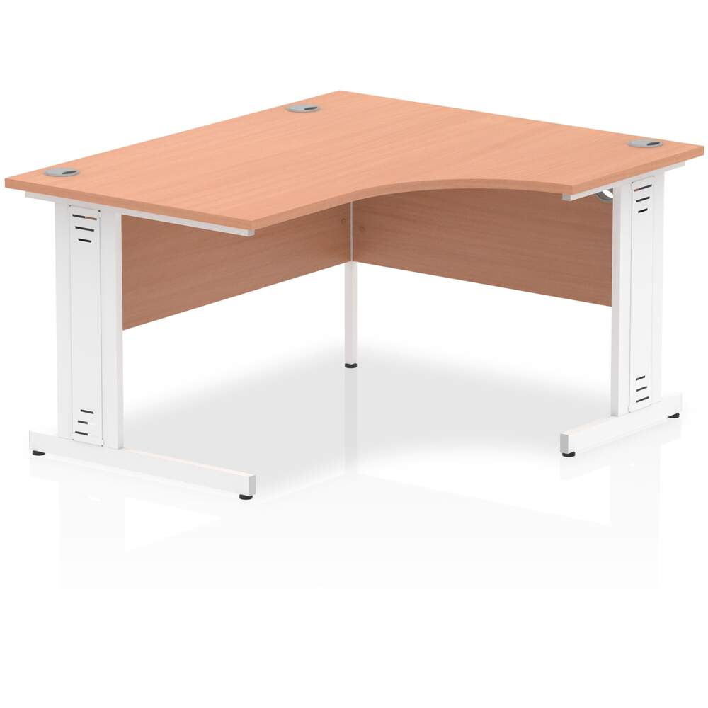 Impulse 1400mm Right Crescent Desk Beech Top White Cable Managed Leg