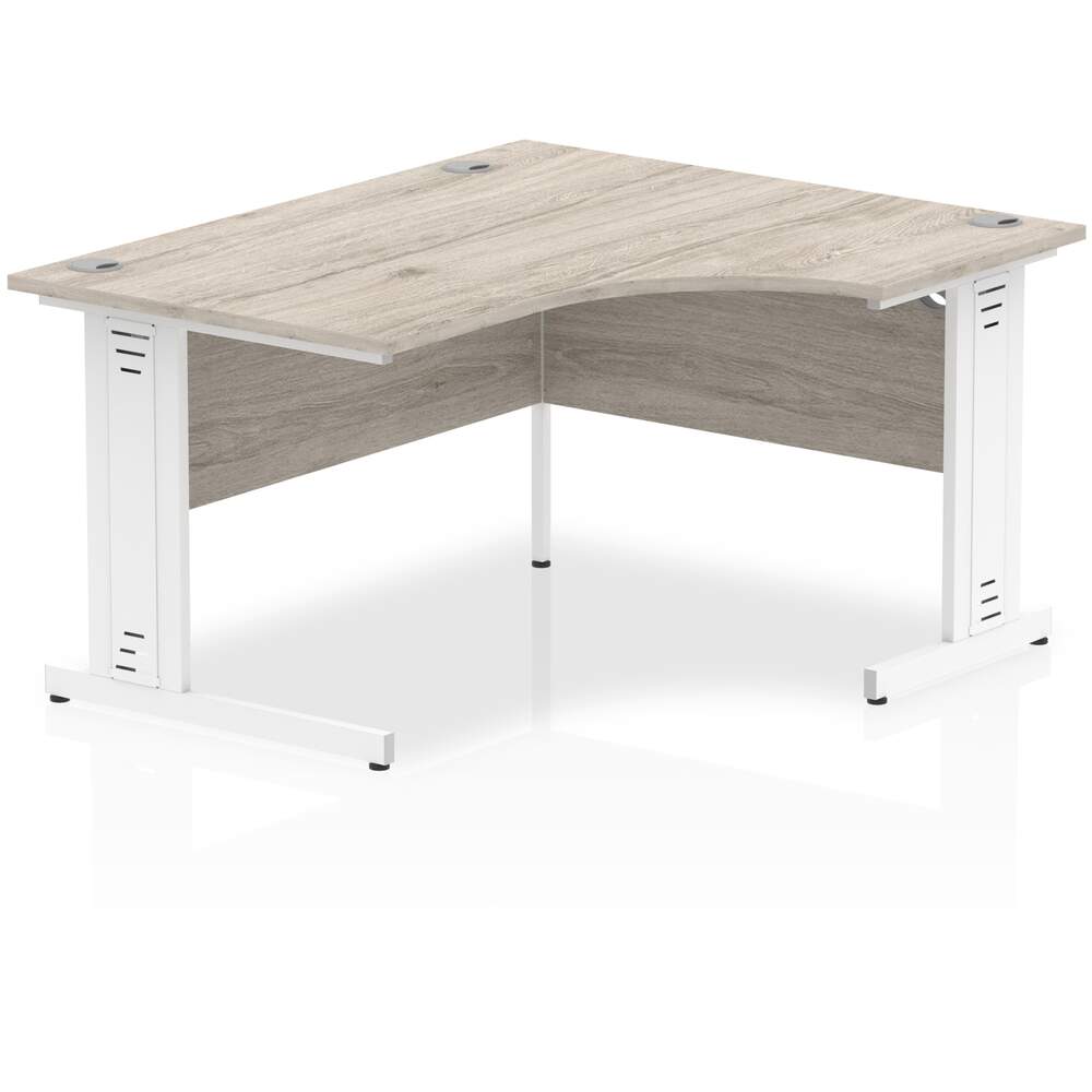 Impulse 1400mm Right Crescent Desk Grey Oak Top White Cable Managed Leg