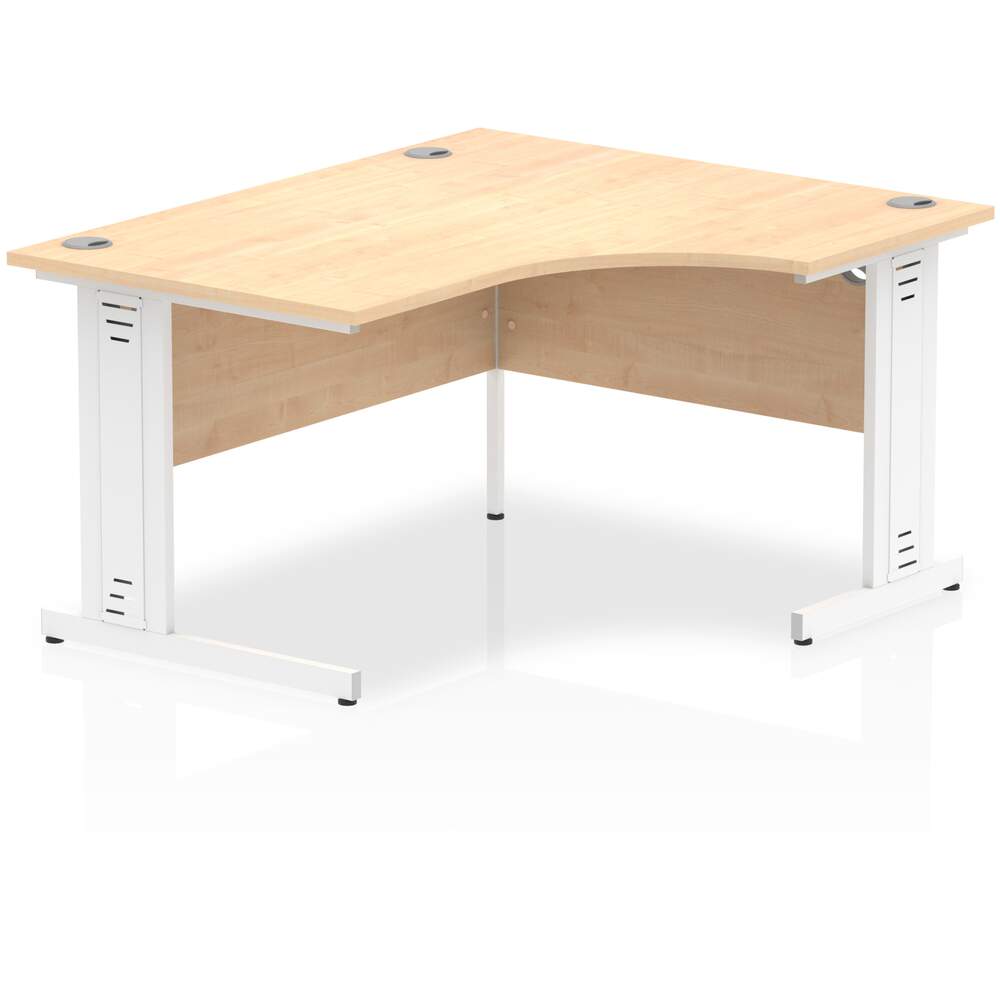 Impulse 1400mm Right Crescent Desk Maple Top White Cable Managed Leg