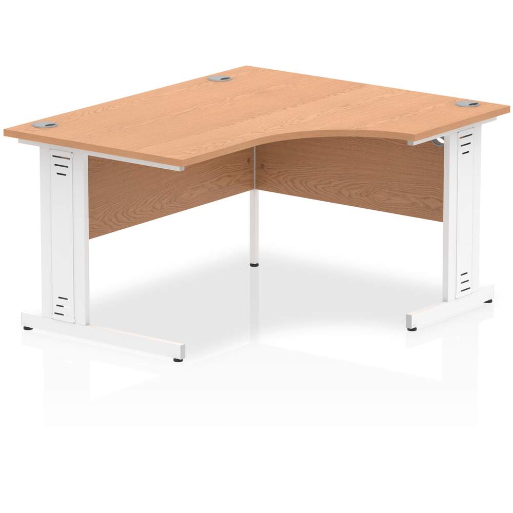 Impulse 1400mm Right Crescent Desk Oak Top White Cable Managed Leg