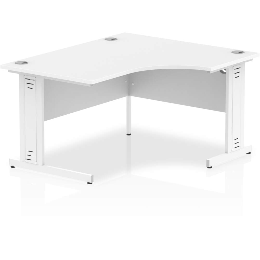 Impulse 1400mm Right Crescent Desk White Top White Cable Managed Leg