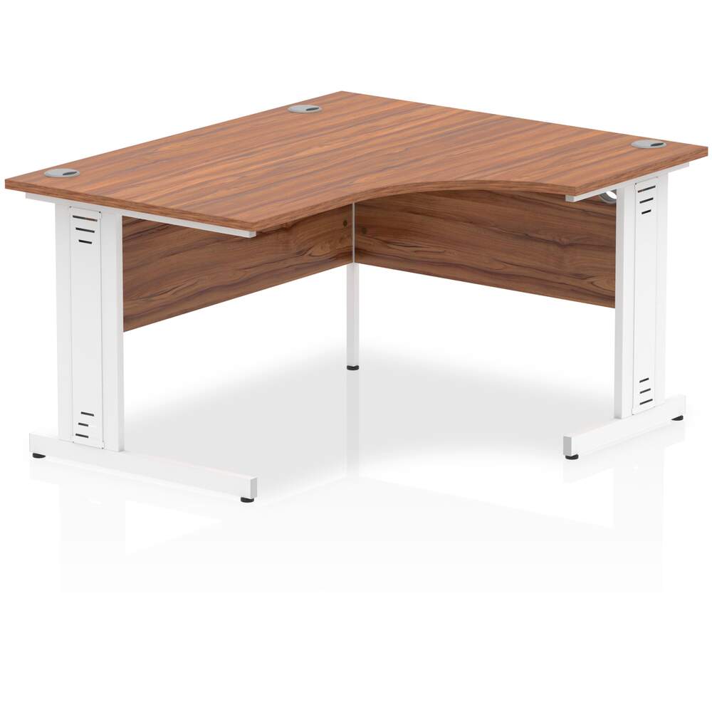 Impulse 1400mm Right Crescent Desk Walnut Top White Cable Managed Leg